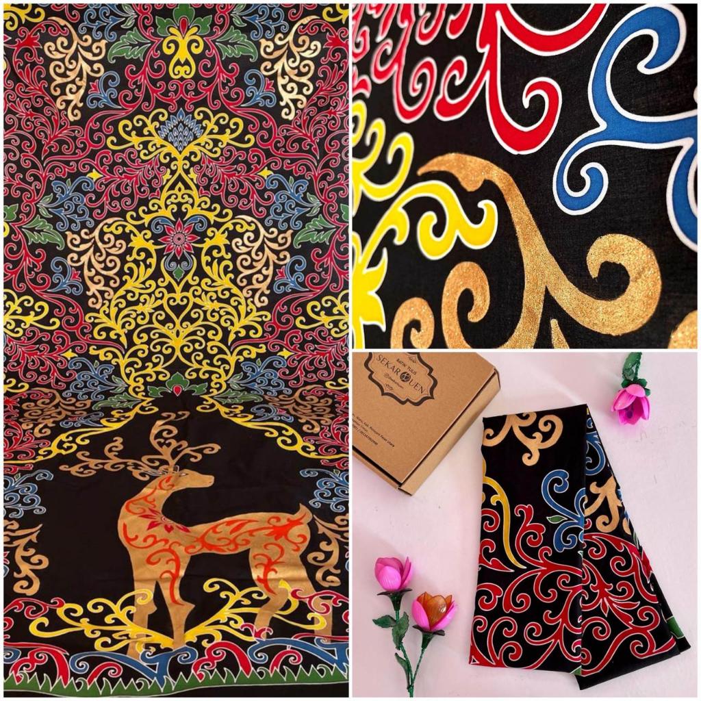 Kain Batik Tulis Khas Kalimantan Motif Rusa Beauty of PPU Prada Hitam - Sekar Buen