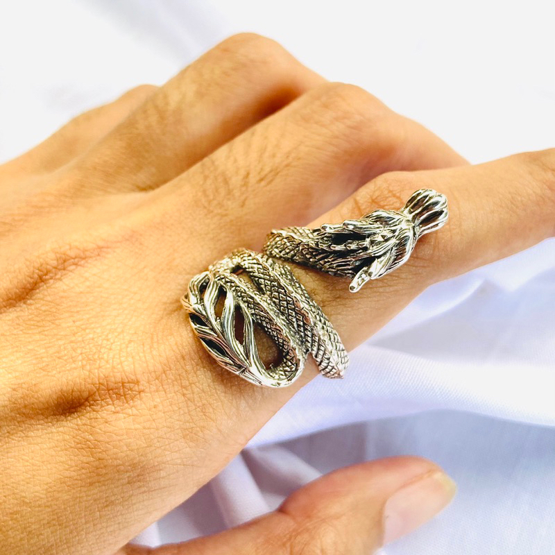 Cincin perak motif naga unisex free size