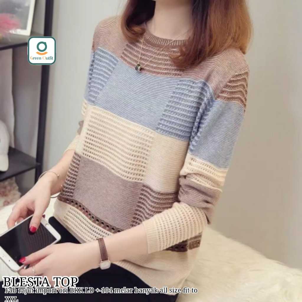 blest sweater kaos rajut wanita lengan panjang all size fit xxl polos ori bkk import premium terbaru
