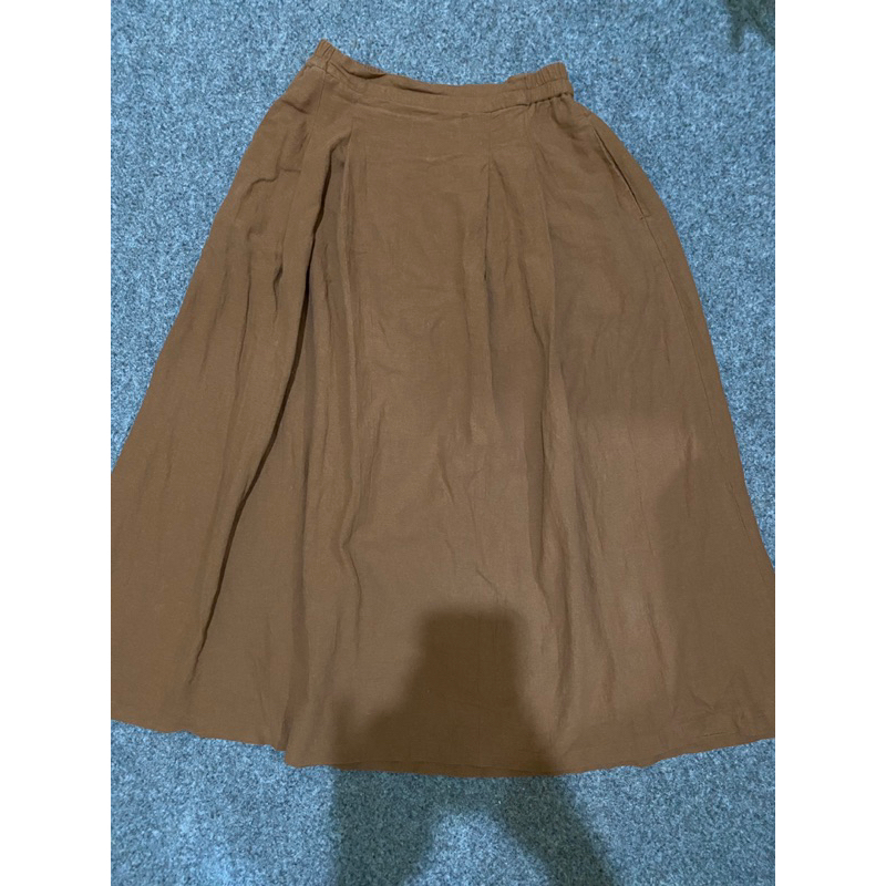 rok payung katun linen dark brown preloved