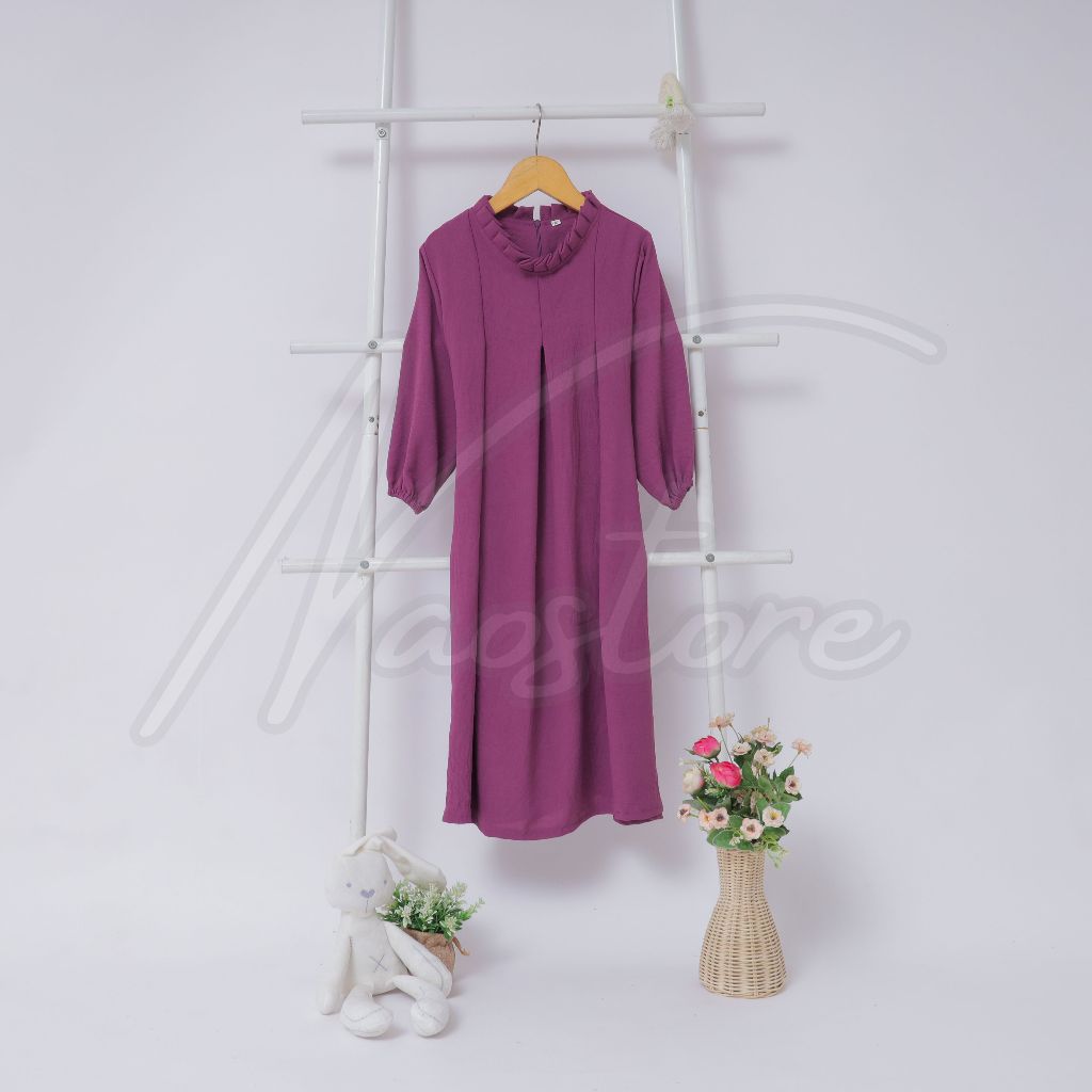 Malika Dress Crinkle Airflow Maxi Dress Anak Perempuan Tangan Balon 4 - 12 Tahun Lavender 001