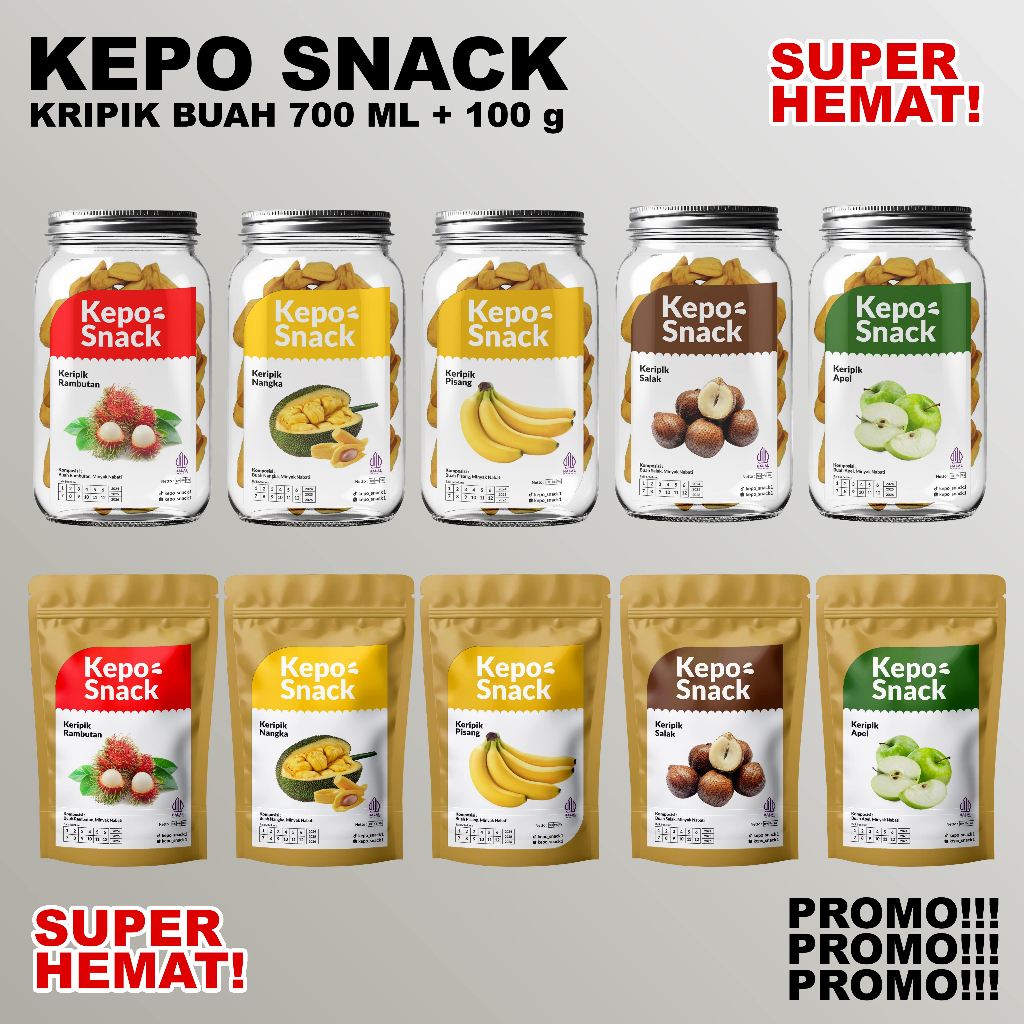 

KEPO SNACK - Paket Super Hemat Dapat 2 Pcs Keripik Buah Kemasan 700 ml + 100 gram