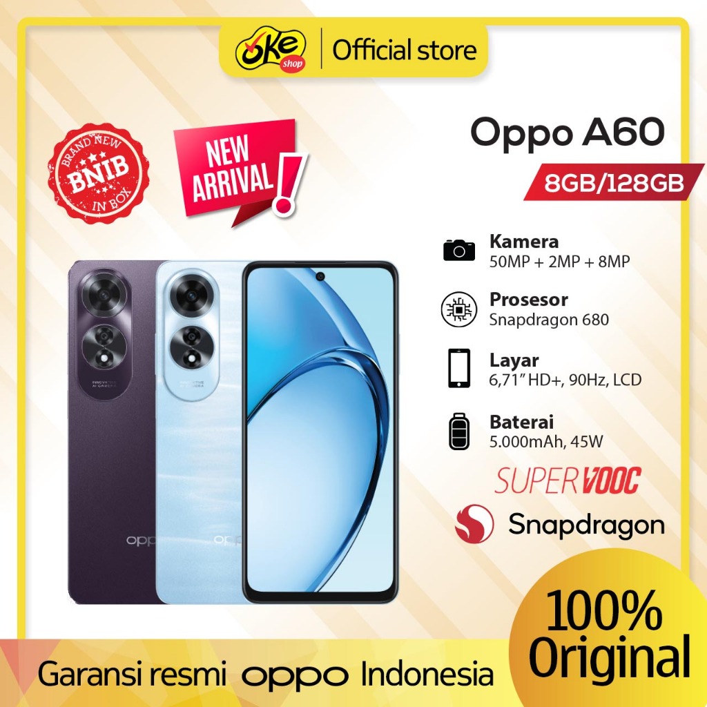 Oppo A60 NFC 8/128GB | 8/256GB Garansi Resmi