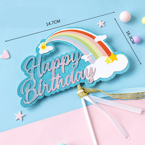 Topper Happy Birthday Lucu - Topper Awan Pelangi - Aksesoris Hiasan Kue Ultah TOP028