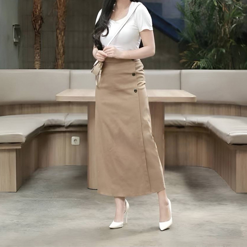 C&L - Luna Skirt Rok Panjang Wanita Korean Style Standar Jumbo Katun Twill Combed