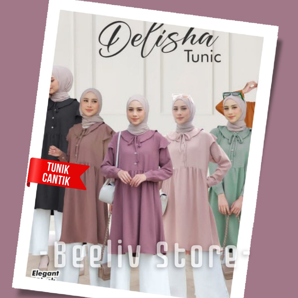 Tunik Polos Wanita Cantik Delisha Bahan Crinkle Simple By Sita ID