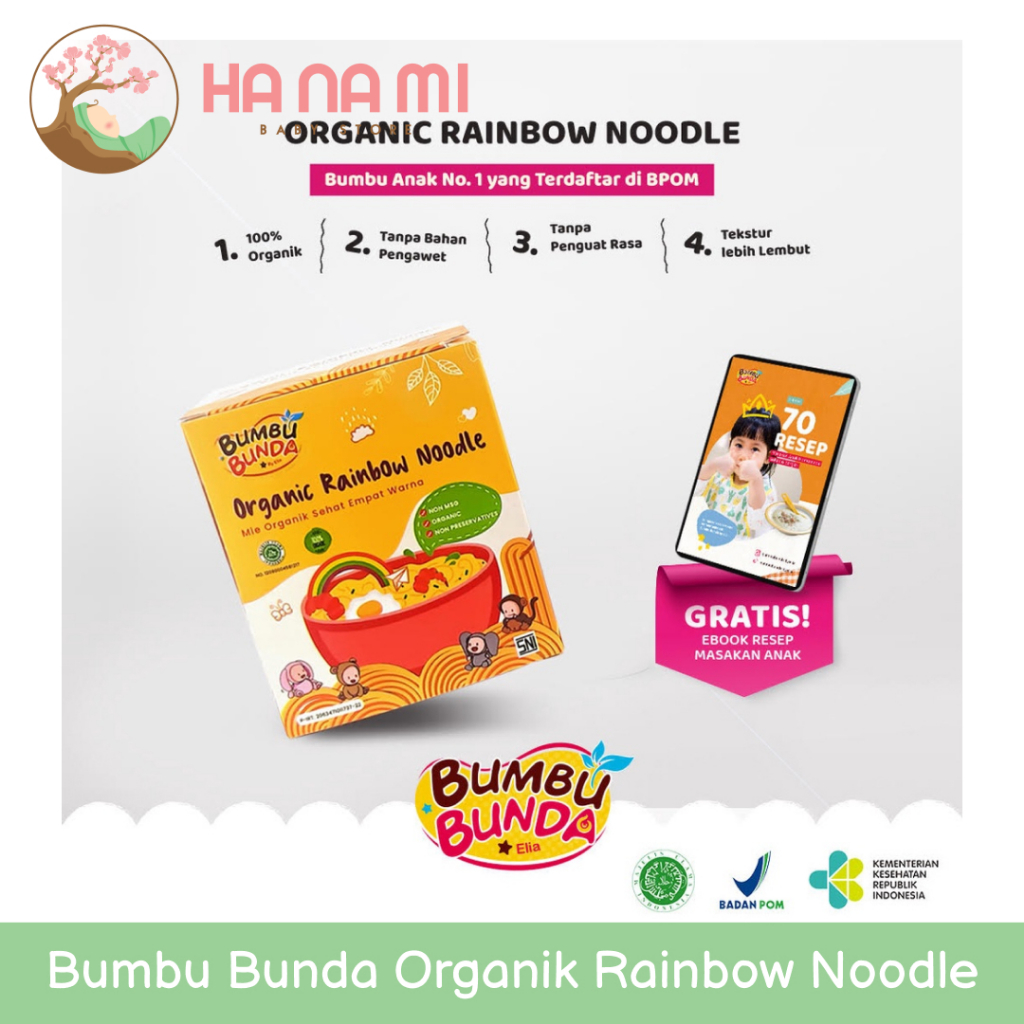 

Bumbu Bunda Organik Rainbow Noodle - Mie Organik MPASI / Mie Bayi / Mie Anak
