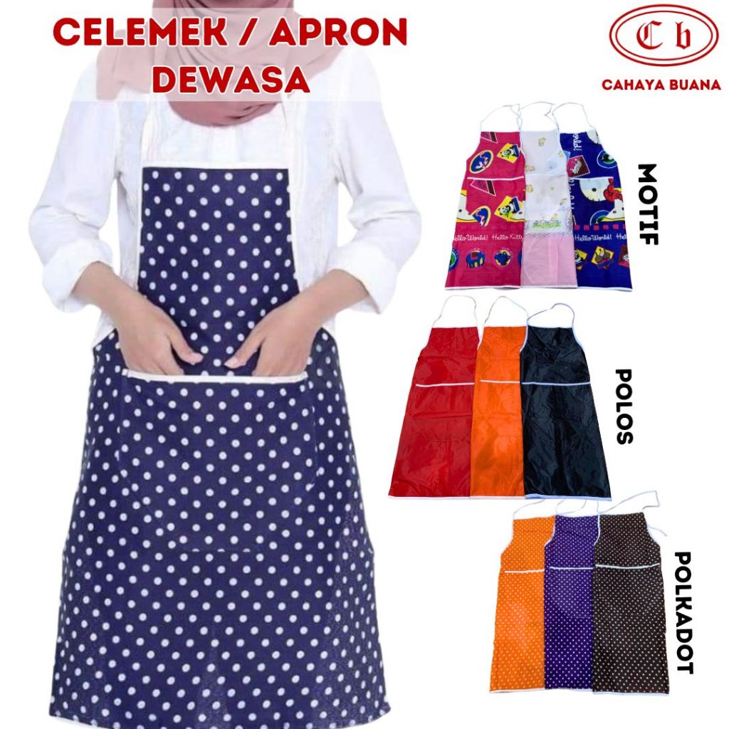 Celemek Dewasa kain / Apron masak Motif / Polkadot & Polos