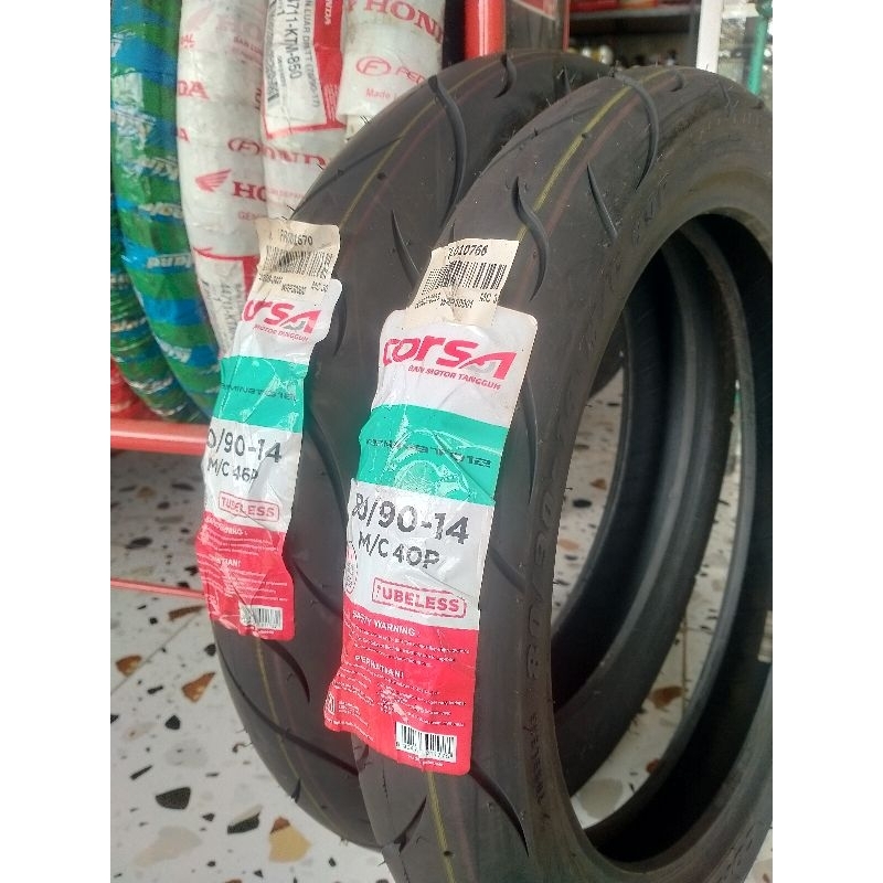ban luar depan Corsa 80/90-14 dan ban luar belakang Corsa 90/90-14