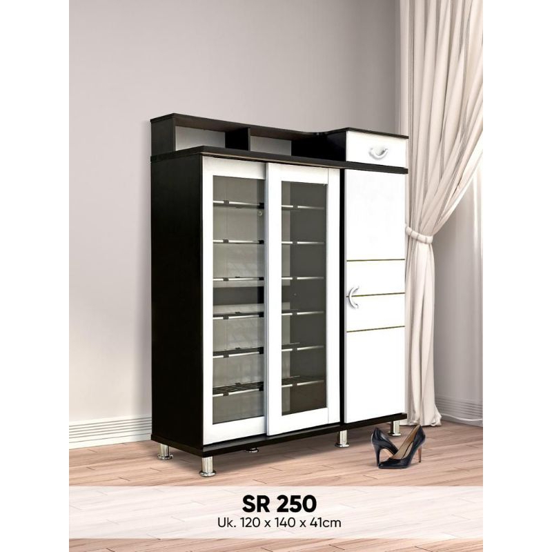 Rak Sepatu 3 Pintu (sliding + Rak serbaguna)