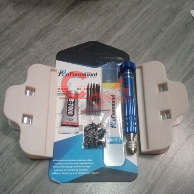 Paket service lengkap Obeng 5mata lem lcd 3ml isi bening 2pcs penjepit lcd baut hp dan besi pencongk
