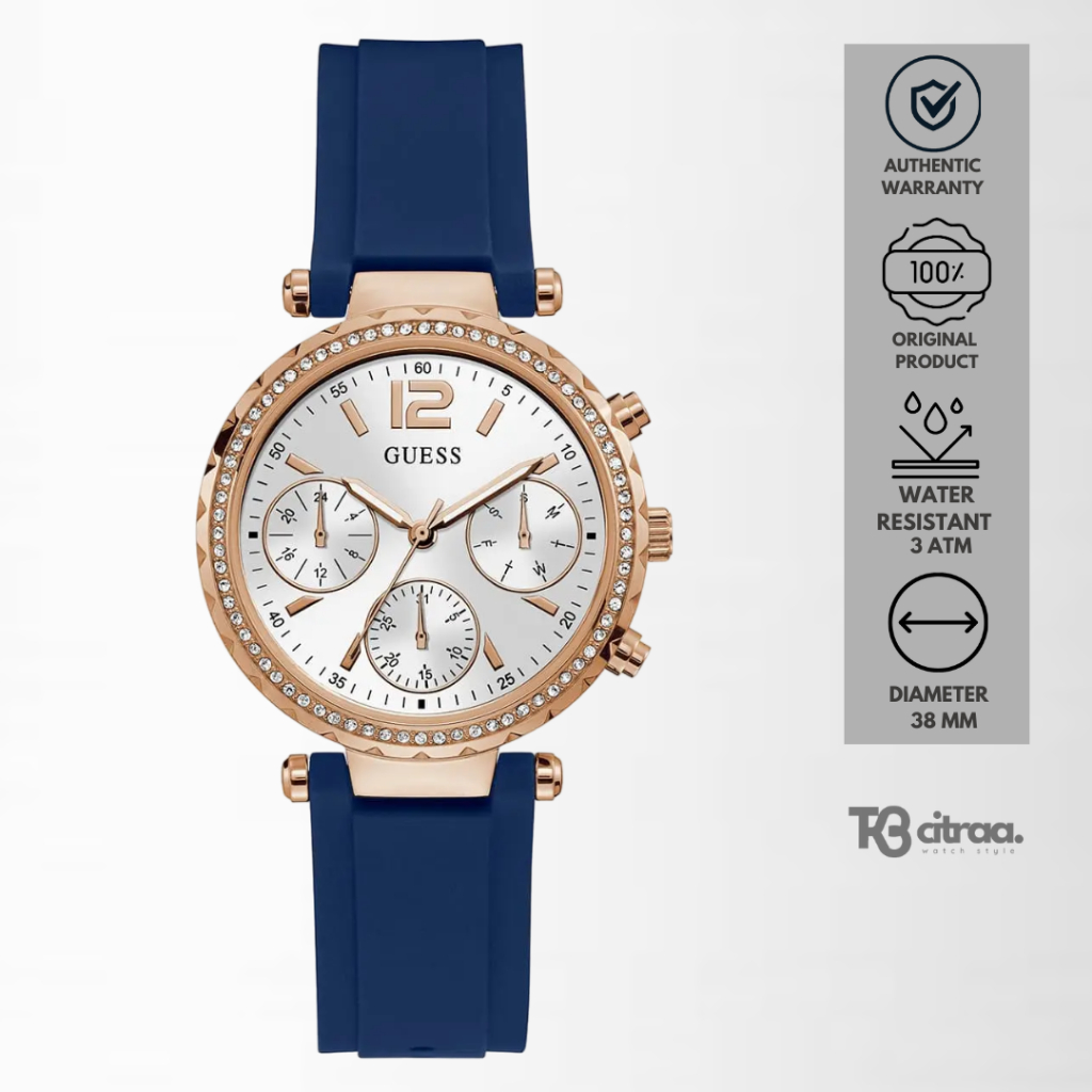 jam tangan fashion wanita guess Solstice analog strap rubber silicone cewek chronograph multifunctio
