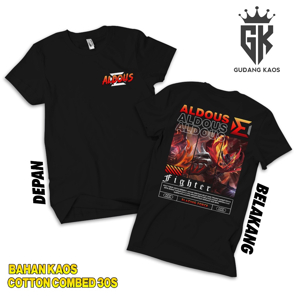 Gudang Kaos ML Aldous Blazing Force - Baju Mobile Legend - Baju ML - Kaos Distro Pria Cotton Combed 