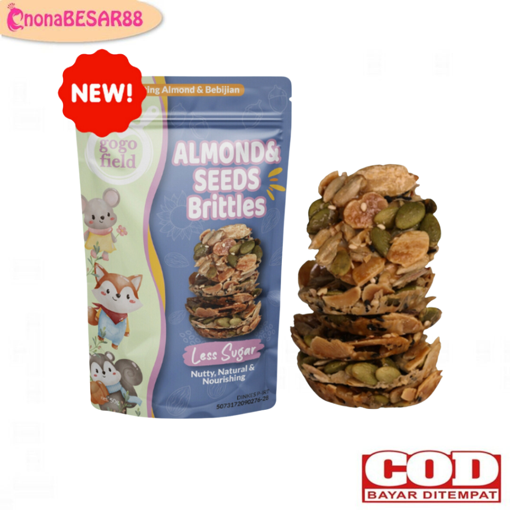 

Almond & Seed Brittle 50gr Less Sugar / Cemilan Gogofield Snack Kacang