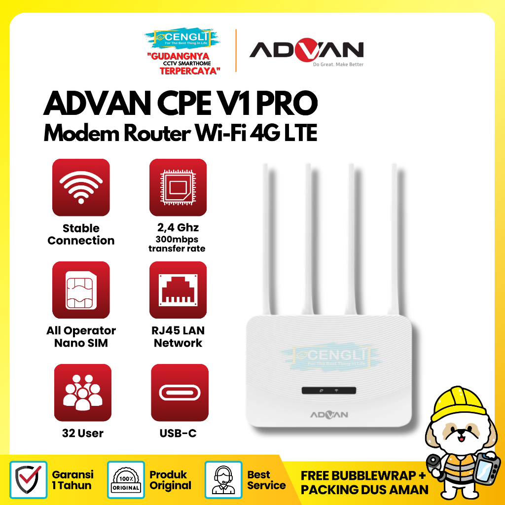 Modem Advan CPE V1 Pro Modem WiFi Router 4G LTE Unlock Operator Penguat Sinyal Modem USB