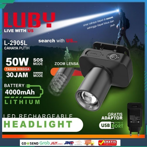 Senter Kepala ZOOM LUBY / HEADLAMP ZOOM LUBY L2905/L-2905/2905 terbaru