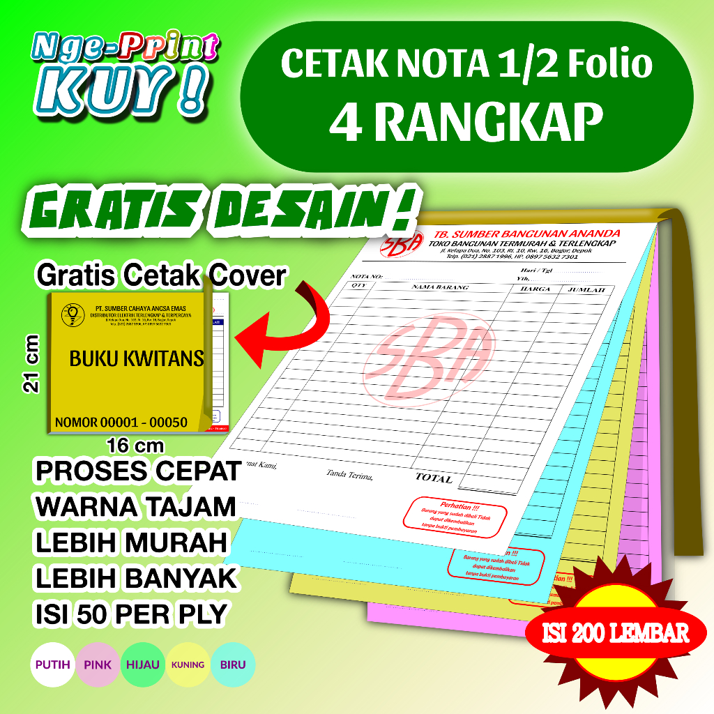 

[TERMURAH] Cetak Nota Custom 1/2 Folio 4 Rangkap - Kwitansi/Nota/Surat Jalan/Faktur/Bon