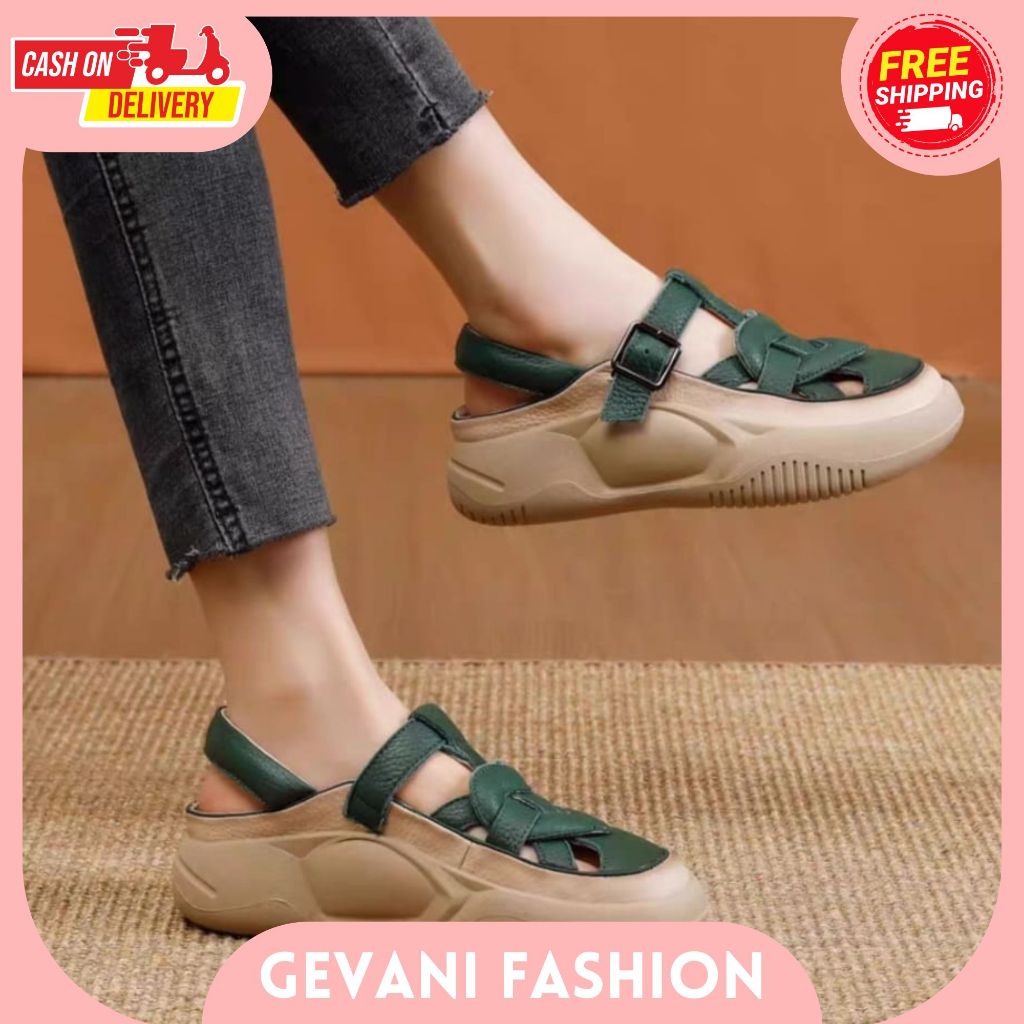 GVN SHOES - WEDGES NEW STYLE SANDAL WANITA SOL BESAR MOTIF TALI TUMPUK BELAKANG OOTD 2024 CK 553