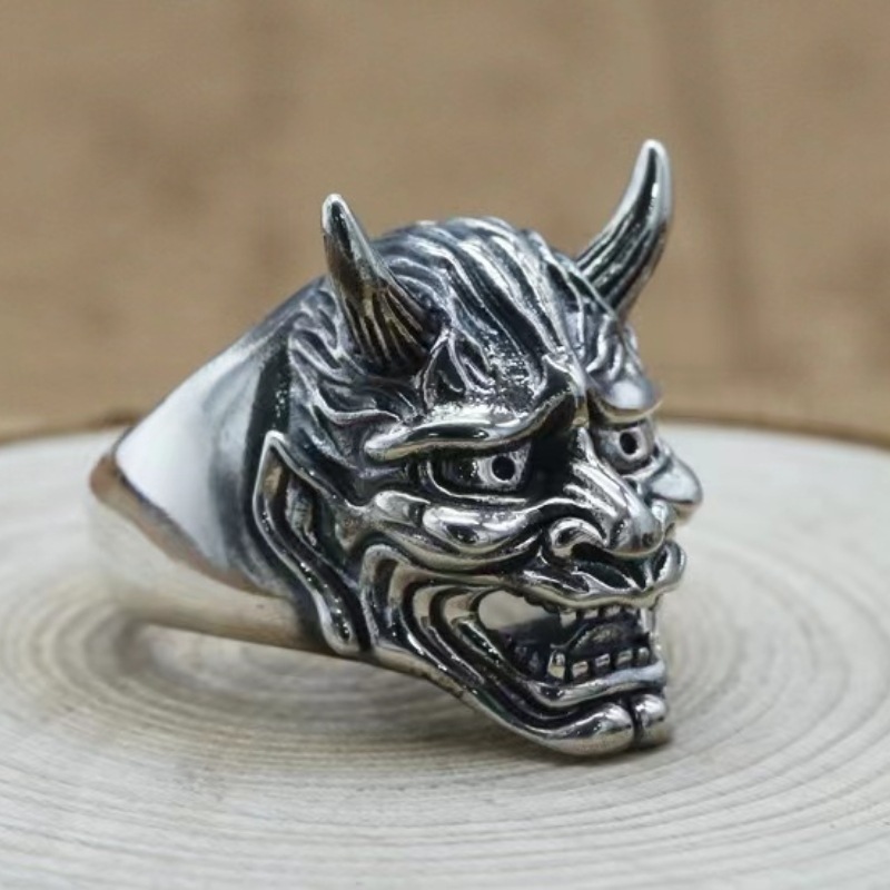 Cincin Retro Pria  Topeng Iblis Oni Jepang Model Terbuka