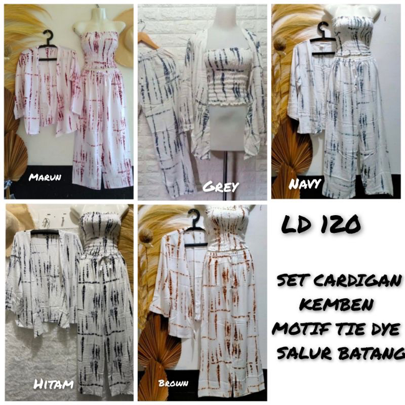 SET 3 IN 1 KEMBEN CARDIGAN PANJANG TIE DYE GARIS