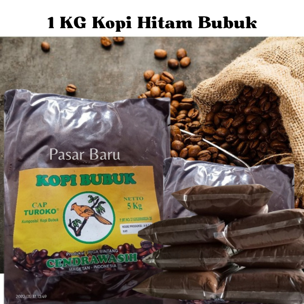 

1 KG Kopi Hitam Bubuk - Cap TUROKO - Kopi Murni Tanpa Campuran - Rasa Berkualitas