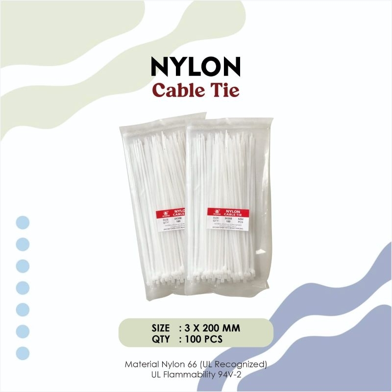 

KABEL TIES 20CM NYLON CABLE TIE 3X200MM ISI 100PCS PUTIH KABEL SERUT KABEL IKAT