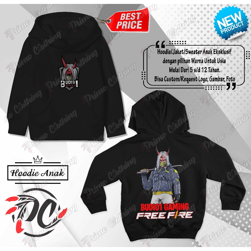 Hoodie Sweater Jaket Anak Laki-laki/Perempuan Freefire FF Budi01 Gaming