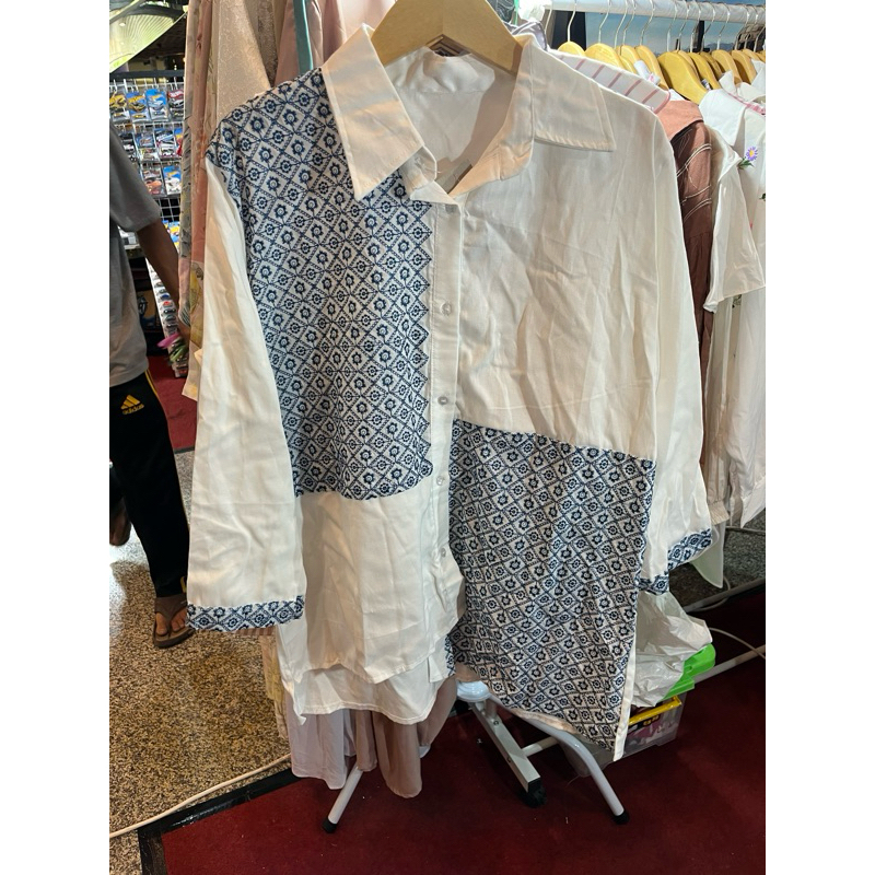 kemeja blouse wanita lengan panjang katun bordir