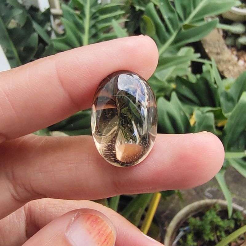 Batu natural kecubung teh / kecubung madu asli kalimantan oval polos B - smoky quartz