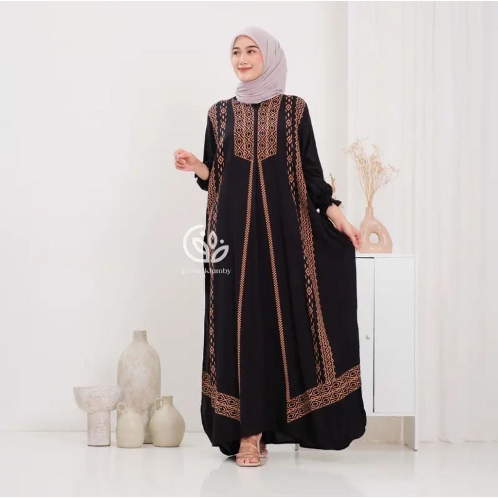 Grosir Klamby Hajar Kaftan Rayon Premium Kaftan Jumbo LD 170 Motif Batik Sultan Busui Lengan Panjang