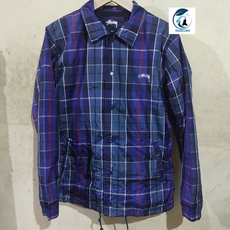 Stussy Cruize navy Plaid Coach Jacket