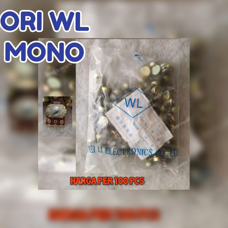 potensio mono 50k potensio mono 100k harga  per 100pcs termasuk mur dan ring