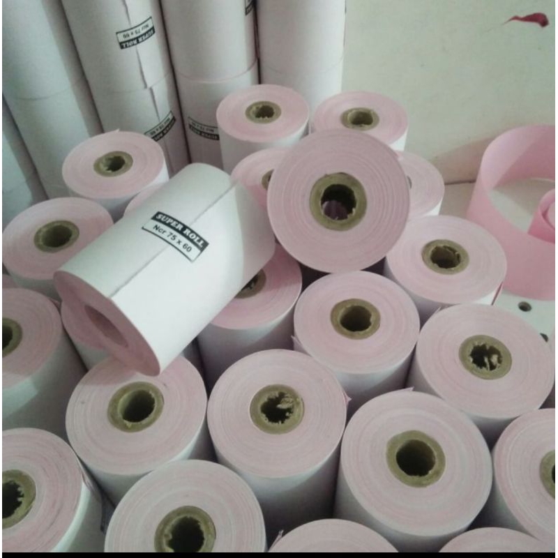 

10 roll kertas struk/kasir NCR 2Ply 75x60mm (putih,merah) RB6