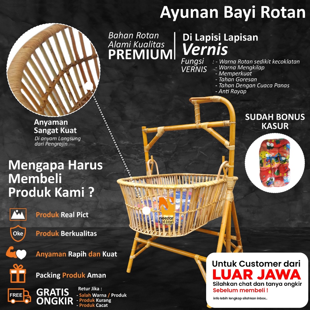 SALEE Ayunan Bayi Rotan Goyang Ayunan Anak Baby Ayunan minimalis estetik tempat Tidur Bayi baru lahi