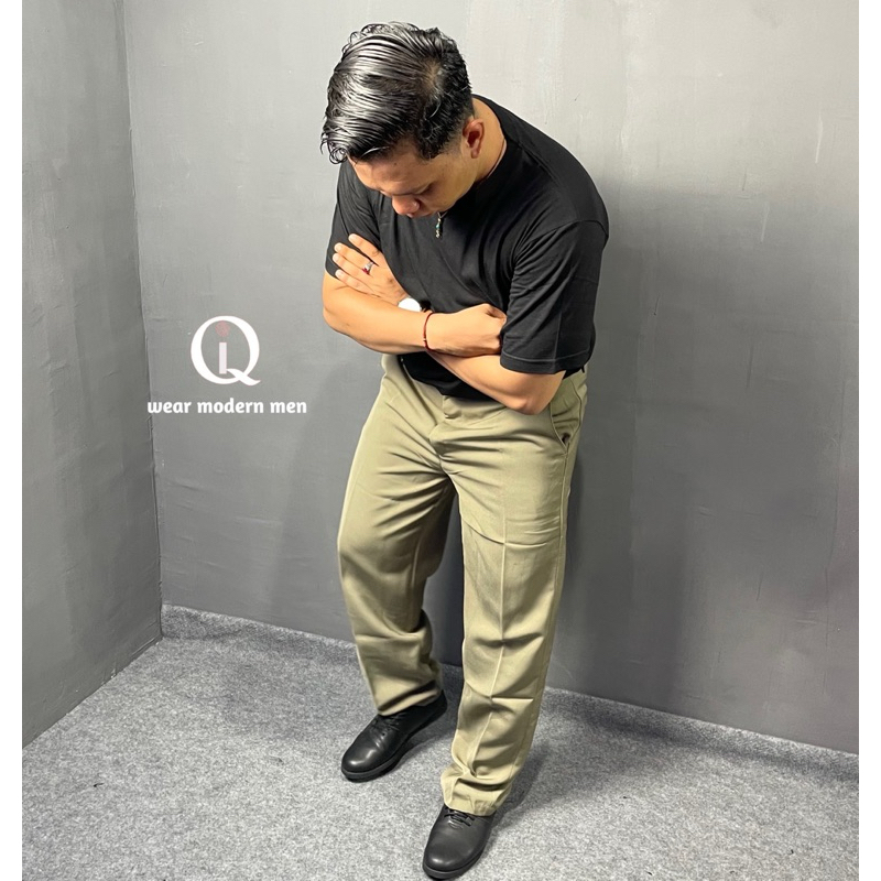 celana formal reguler fit iQi celana reguler fit Crem pria standar celana panjang kain pria celana p
