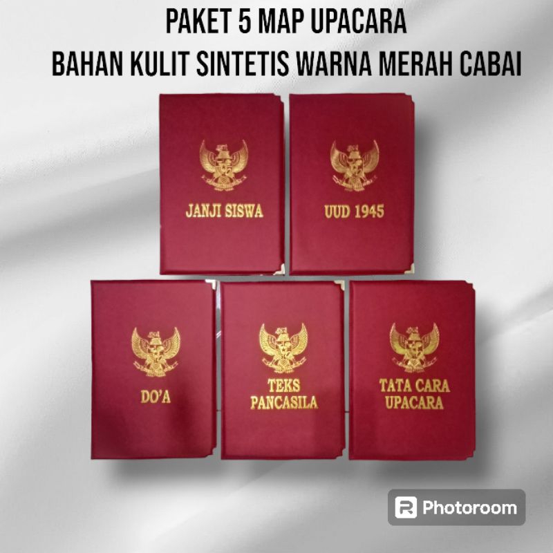 

PAKET 5 MAP UPACARA WARNA MERAH CABE/BAHAN KULIT SINTETIS/PAKAI BUSA DAN SIKU/SUDAH ADA TEKSNYA