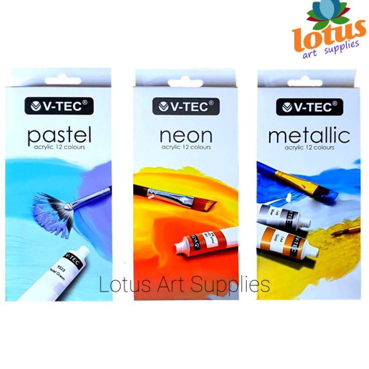 

Obral Murah VTEC Acrylic Colour Pastel Neon Metallic Set 12 Warna x 6ML Tube