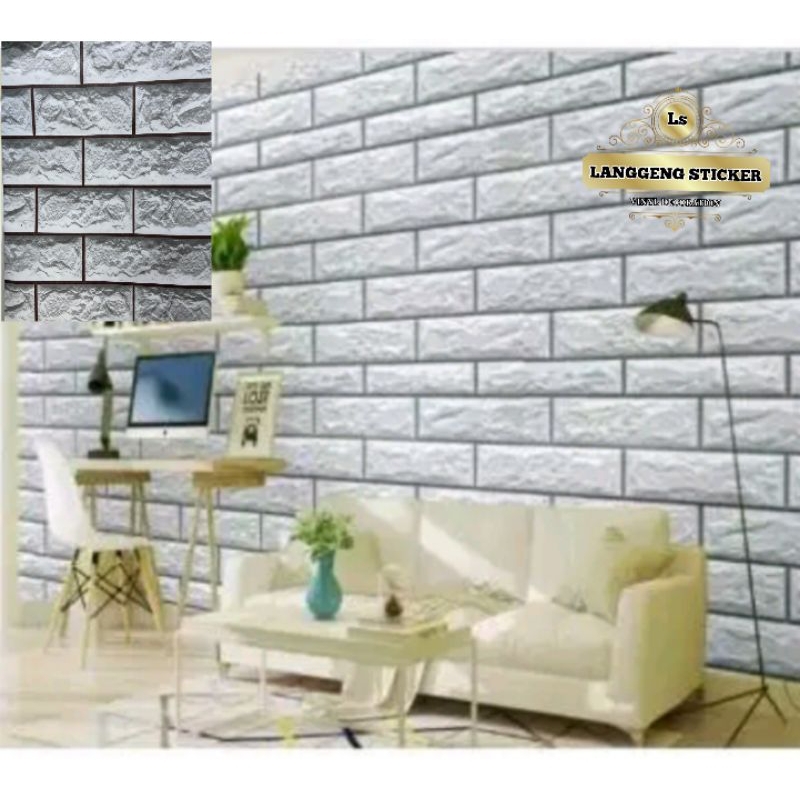 Wallpaper dinding bata putih 3d stiker pvc untuk dinding dapur kamar ruang tamu motif bata putih 3d 