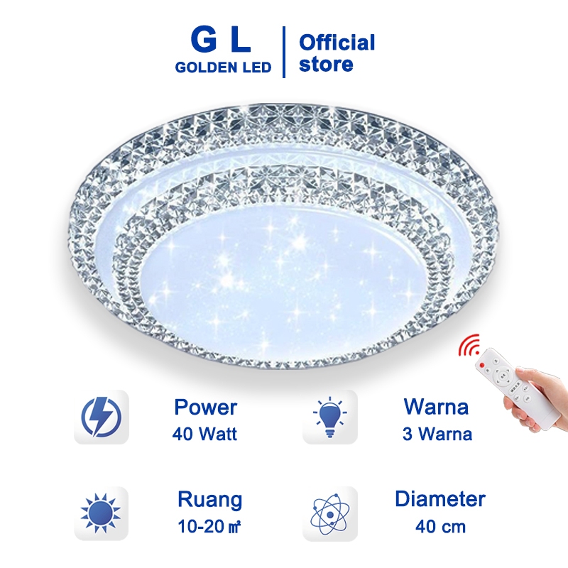 GL Lampu Kristal LED Ceiling Plafon 3 Warna 40 Watt Dua Tingkat Bulat
