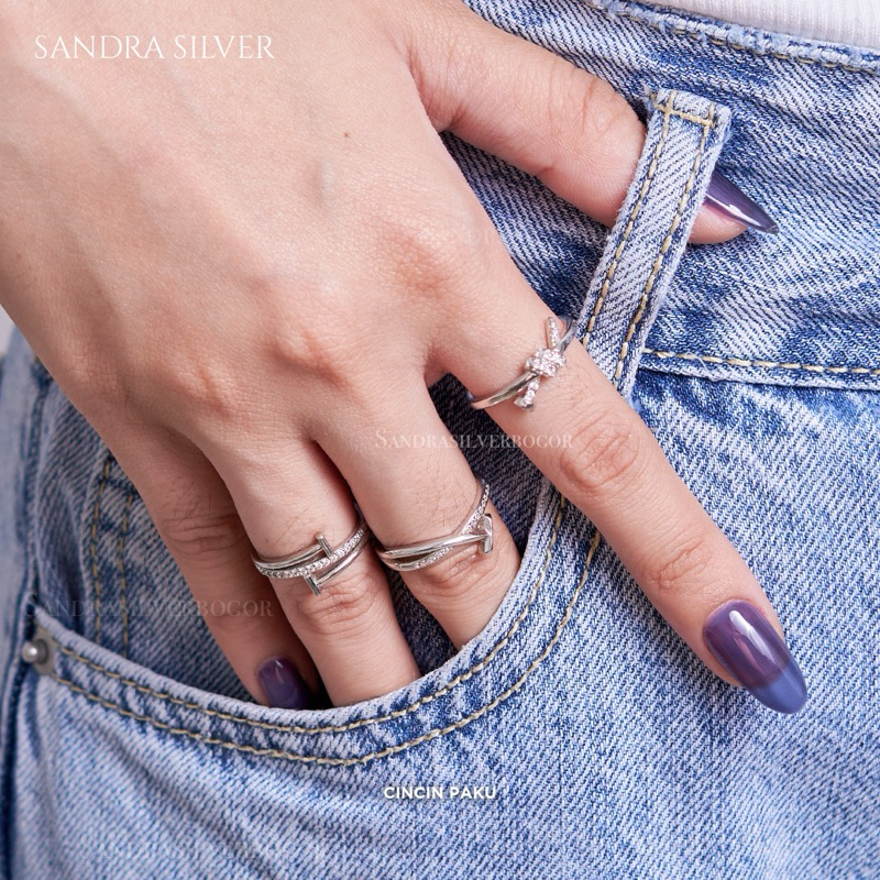 Cincin Paku Perak 925 lapis emas putih