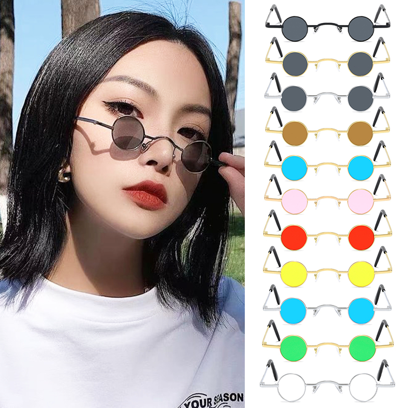 COD kacamata hitam anak Sunglasses Bingkai kacamata hitam bundar dari logam berwarna permen Vintage 