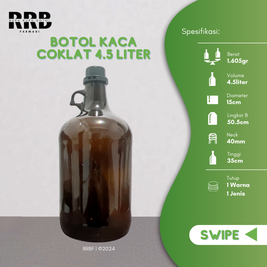 (Per 2pcs) Botol Kaca Coklat 4 liter Botol kaca Coklat 4 liter /Coklat/hiasan/pajangan/koleksi/praka
