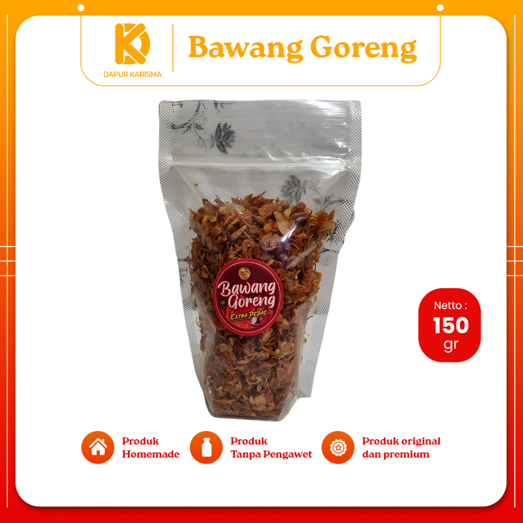 

Bawang Goreng Brambang Krispi Extra Pedas Siap Saji Renyah Pouch 150 Gram Halal