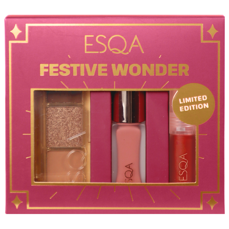 ESQA Festive Wonder | Make Up Kit 3 in 1 ( Glaze Eyeshadow Trio , Wonder Crush Serum Liquid Blush , Slick Drip Serum Tint )