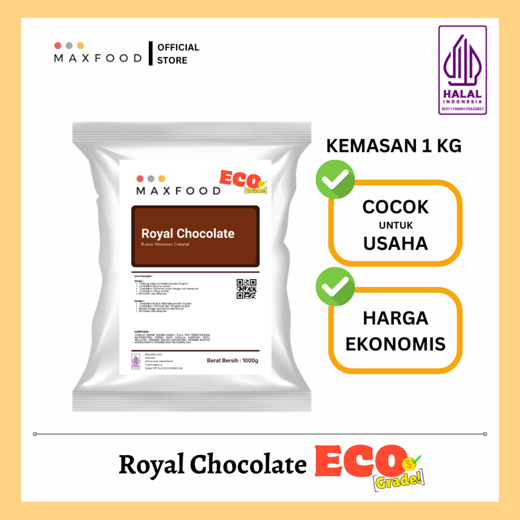 

MAXFOOD - [ECO] Royal Chocolate Powder / Minuman Bubuk Rasa Royal Coklat Milkshake Ekonomis 1 KG