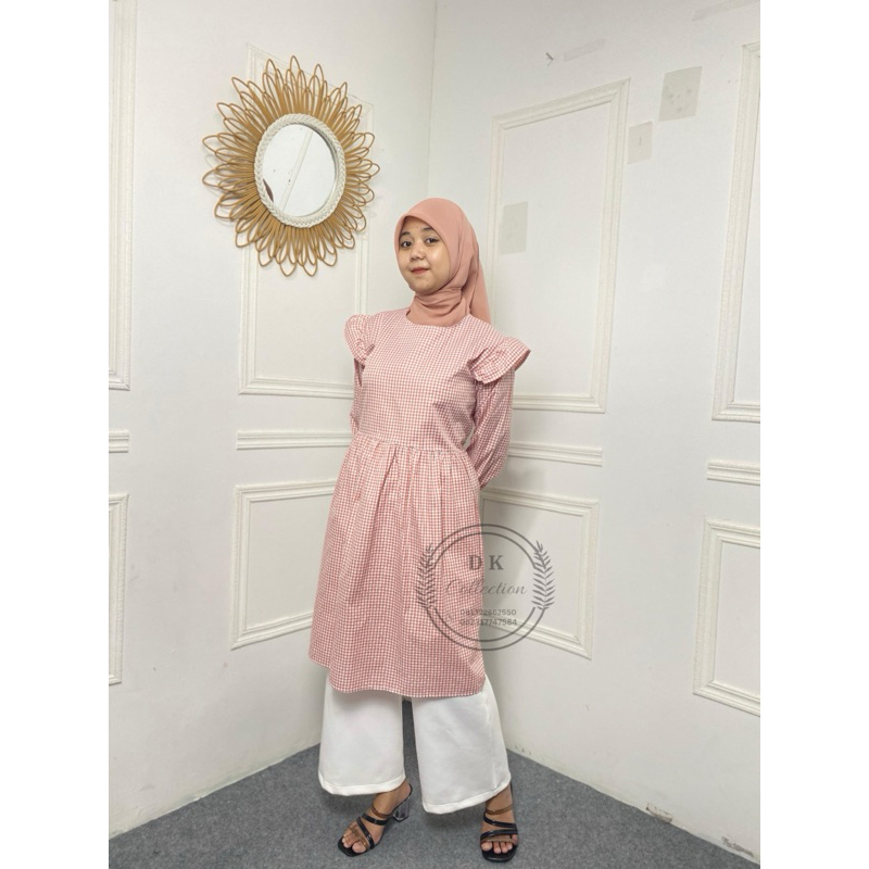 ALFAZZA STORE - LALA GINGHAM Tunik - TUNIK TERBARU - FASHION WANITA - ATASAN - FASHIONABLE - KATUN P