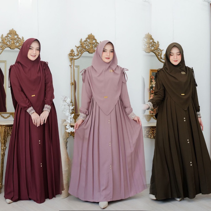Gamis set hijab jumbo model Baru bahan Crinkle Busui Freandly / Gamis Set Khimar Premium Simple Elegan