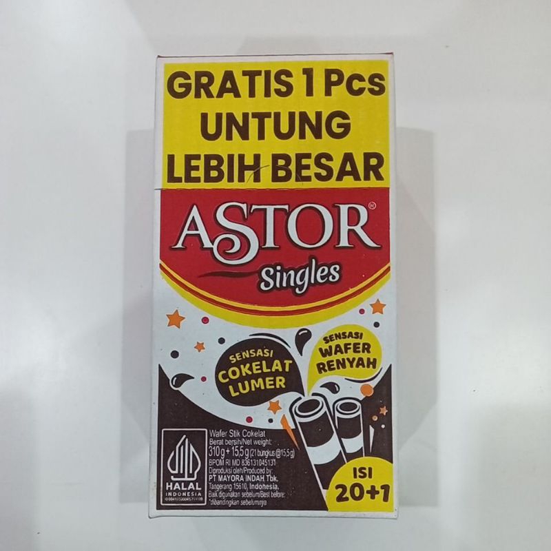 

Astor Wafer Stik Cokelat isi 21 Bungkus @15.5 gram / 310 g + 15.5 g