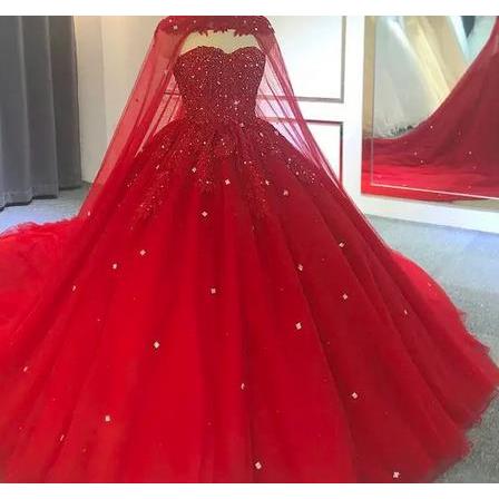 Quinceanera Dress Embroidery Lace Red Princess Ball Gown