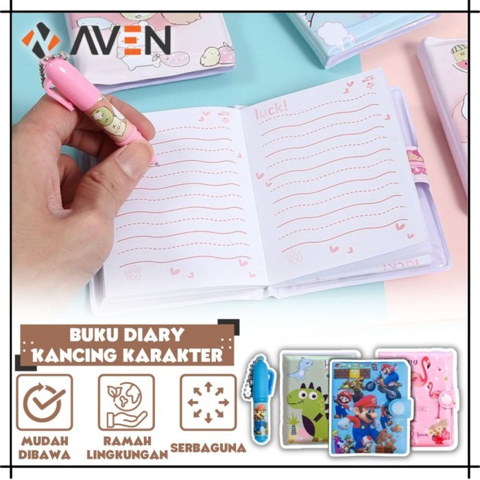 

AVEN Buku Diary+Pulpen Kancing / Notebook Memo Pen Mini Karakter Imut